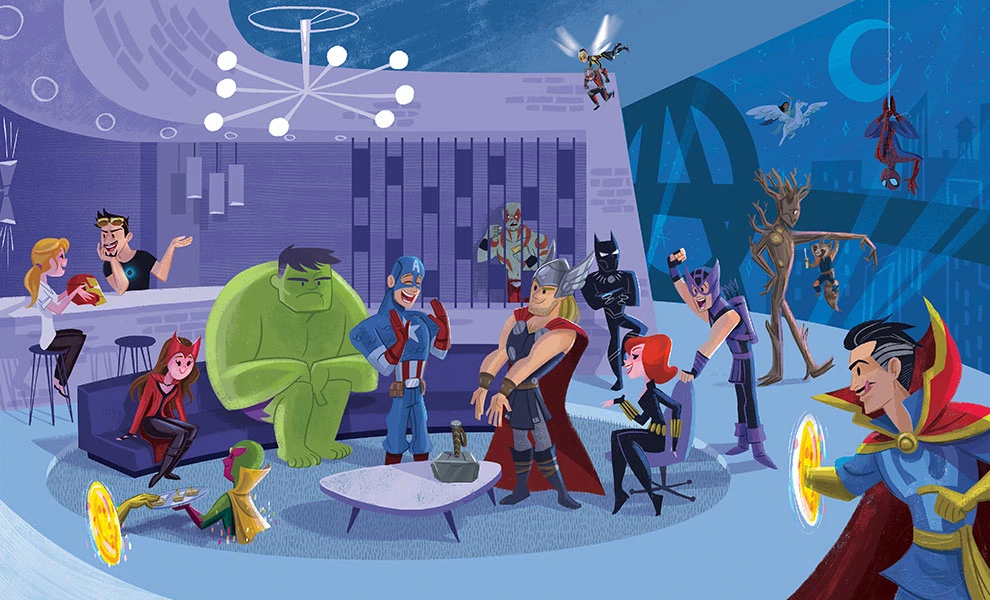 Discount 🧨 Party At Avengers Tower Art Print By Sideshow Collectibles By Artist Kat Hudson. ❤️ 1 Party At Avengers Tower Art Print By Sideshow Collectibles By Artist Kat Hudson.