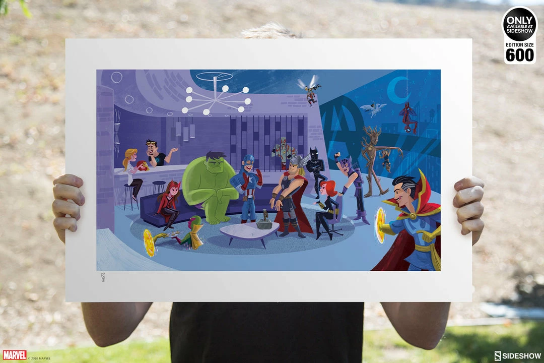 Discount 🧨 Party At Avengers Tower Art Print By Sideshow Collectibles By Artist Kat Hudson. ❤️ 6 Party At Avengers Tower Art Print By Sideshow Collectibles By Artist Kat Hudson.